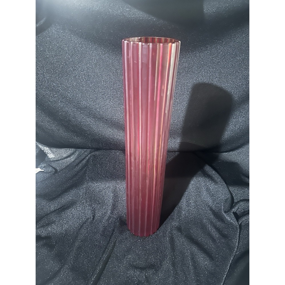 Ruby Red Ribbed Unique Red Vase Crystal Hand Cut 17 1/2" Heavy